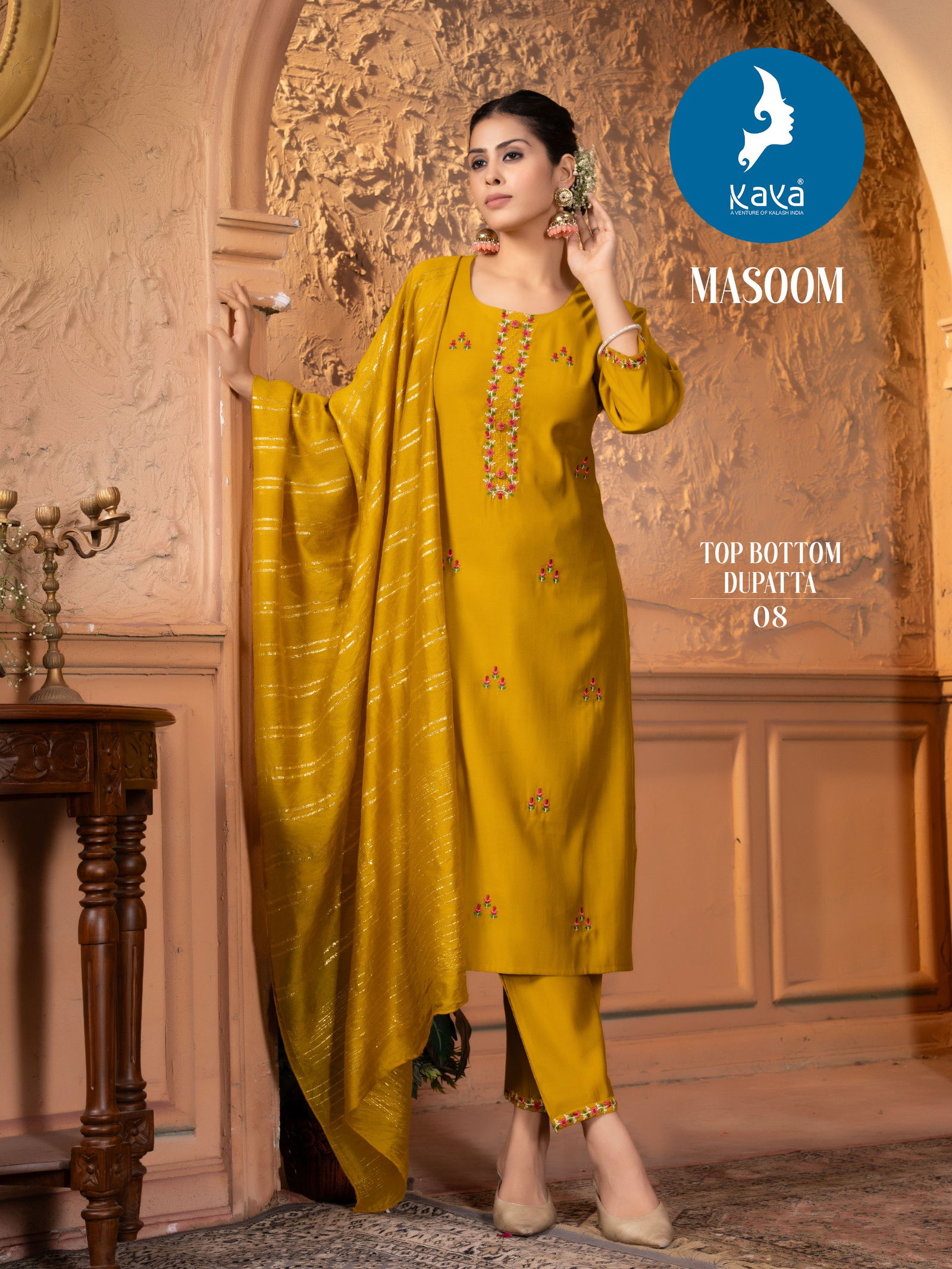 Masoom By Kaya Roman Silk Straight Cut Kurti With Bottom Dupatta Wholesale Online